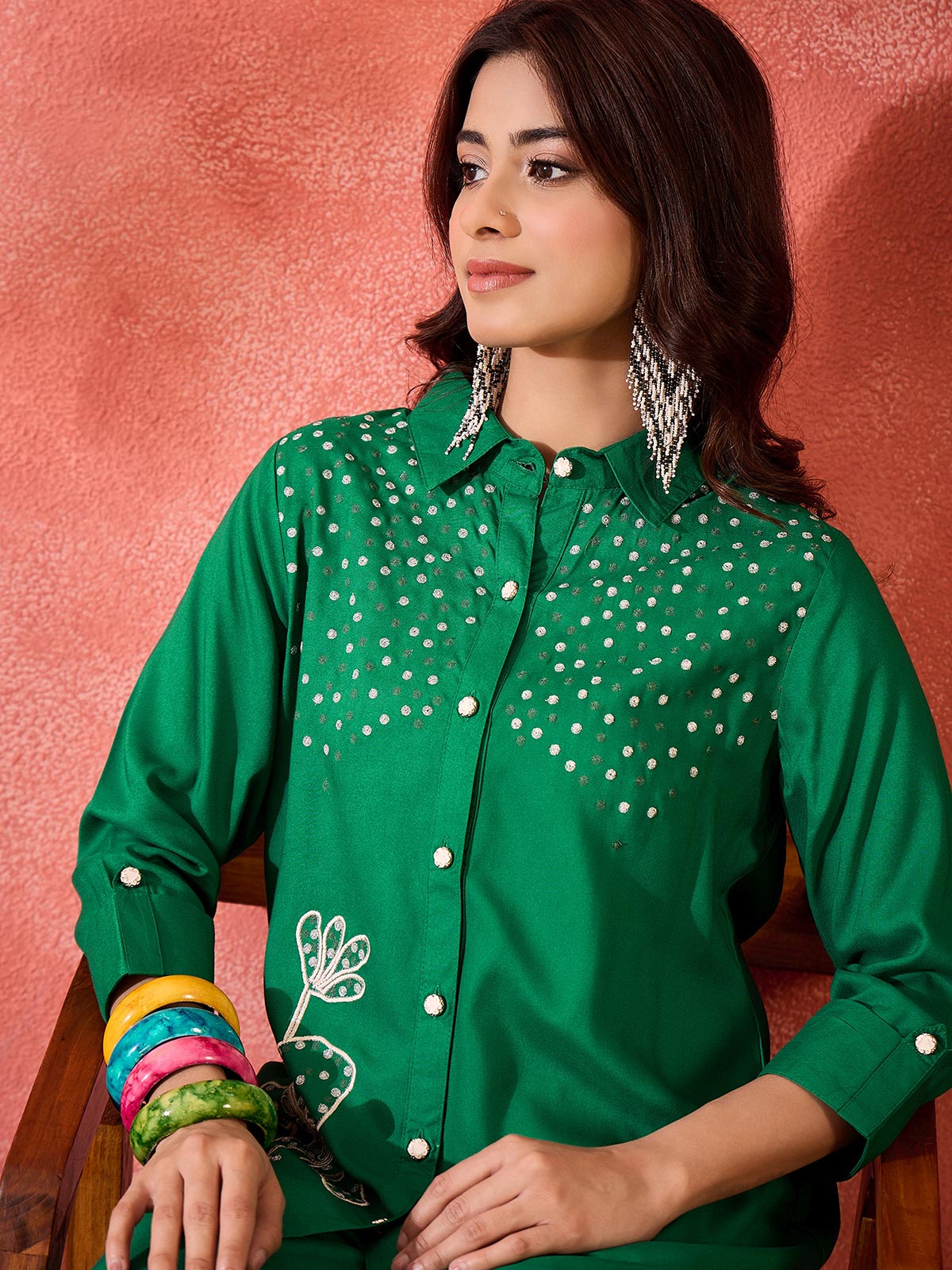 Embroidered Shirt & Trousers Co-Ord Set