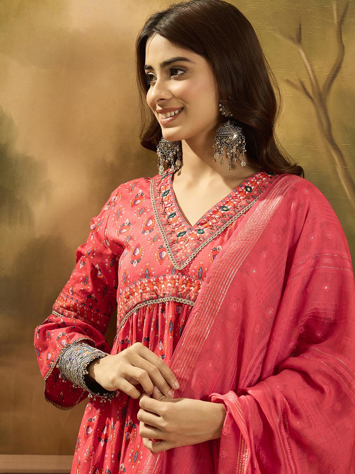 Women Ethnic Motifs Printed Cotton Kurta with Trousers & Dupatta