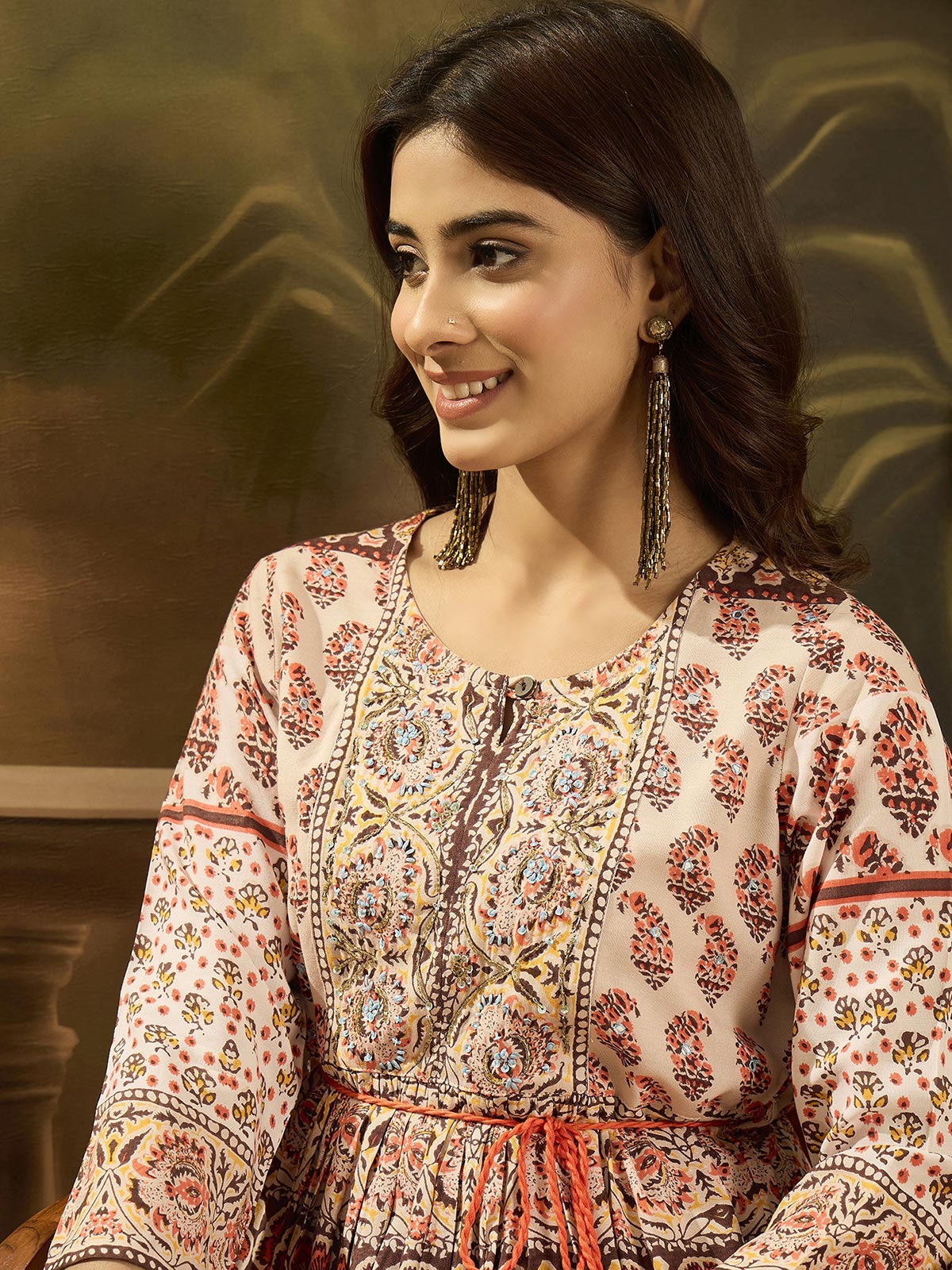 Women Ethnic Motifs Printed Round Neck Fit & Flare Dress