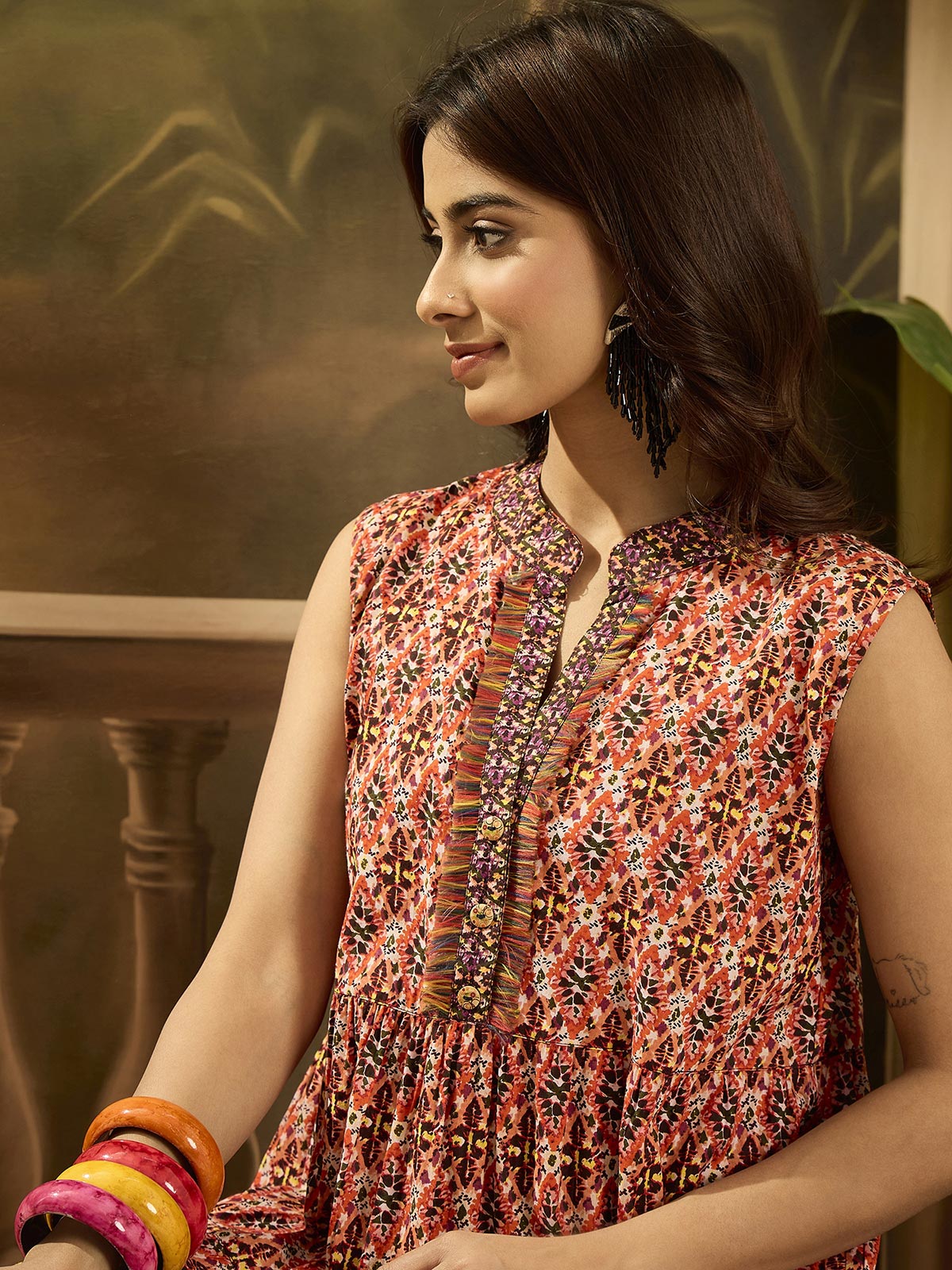 Women Tropical Printed Pure Cotton Fit & Flare Dress