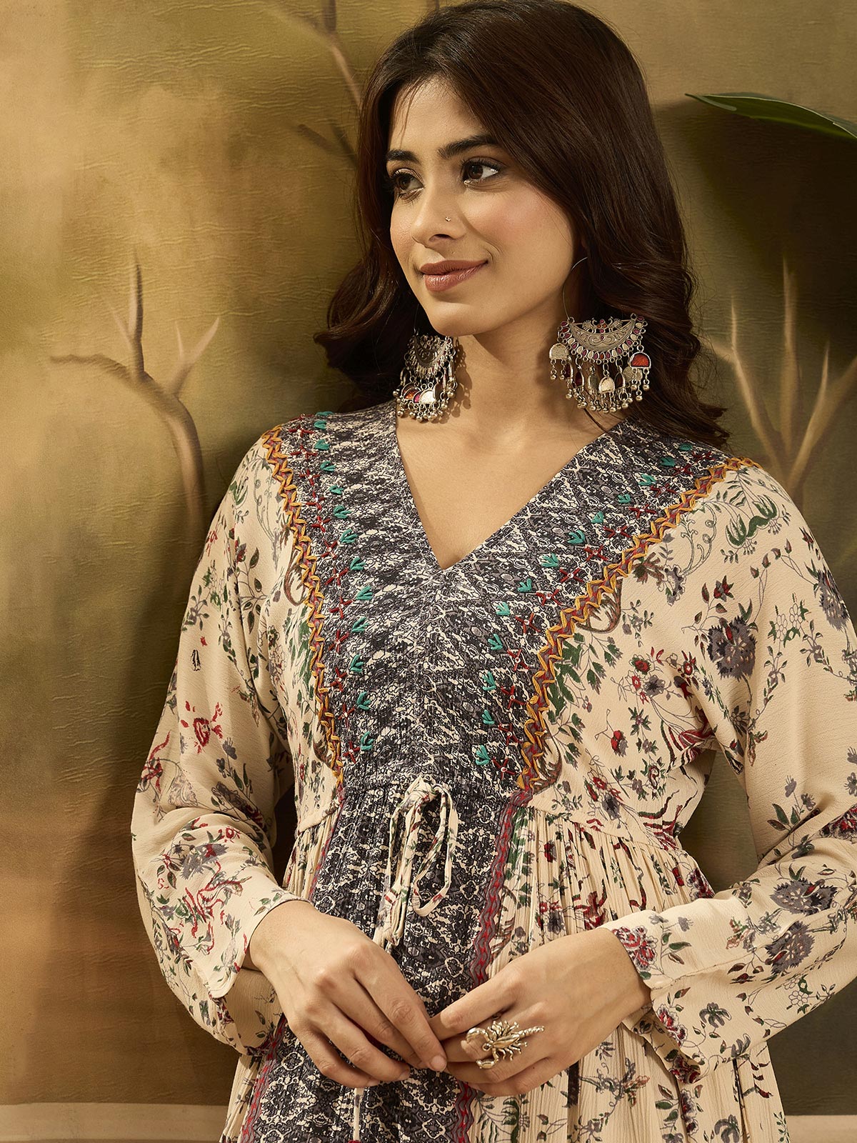 Floral Printed V-Neck Tunic & Trousers Co-Ord Set