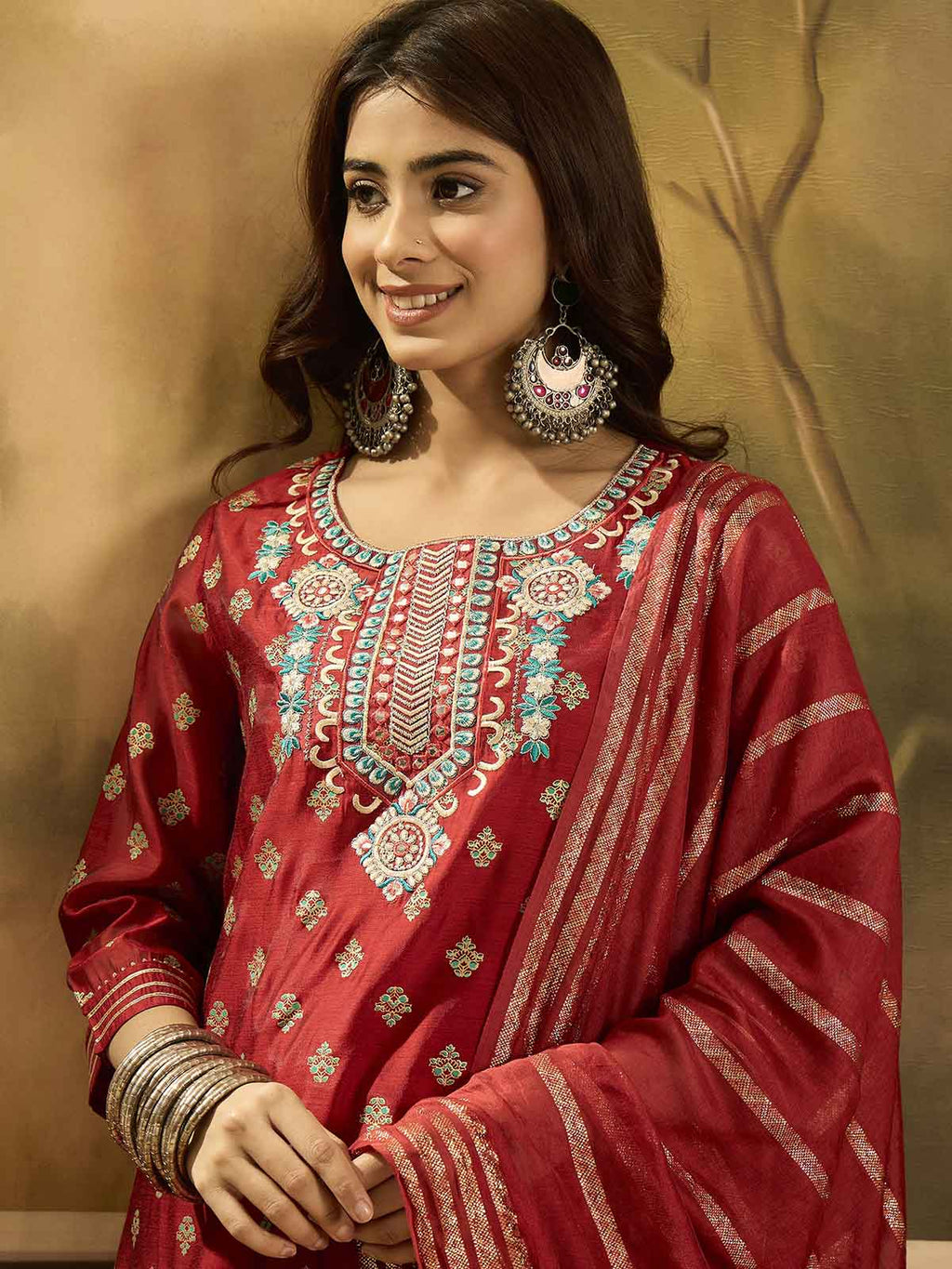 Women Ethnic Motifs Embroidered Kurta with Trousers & Dupatta