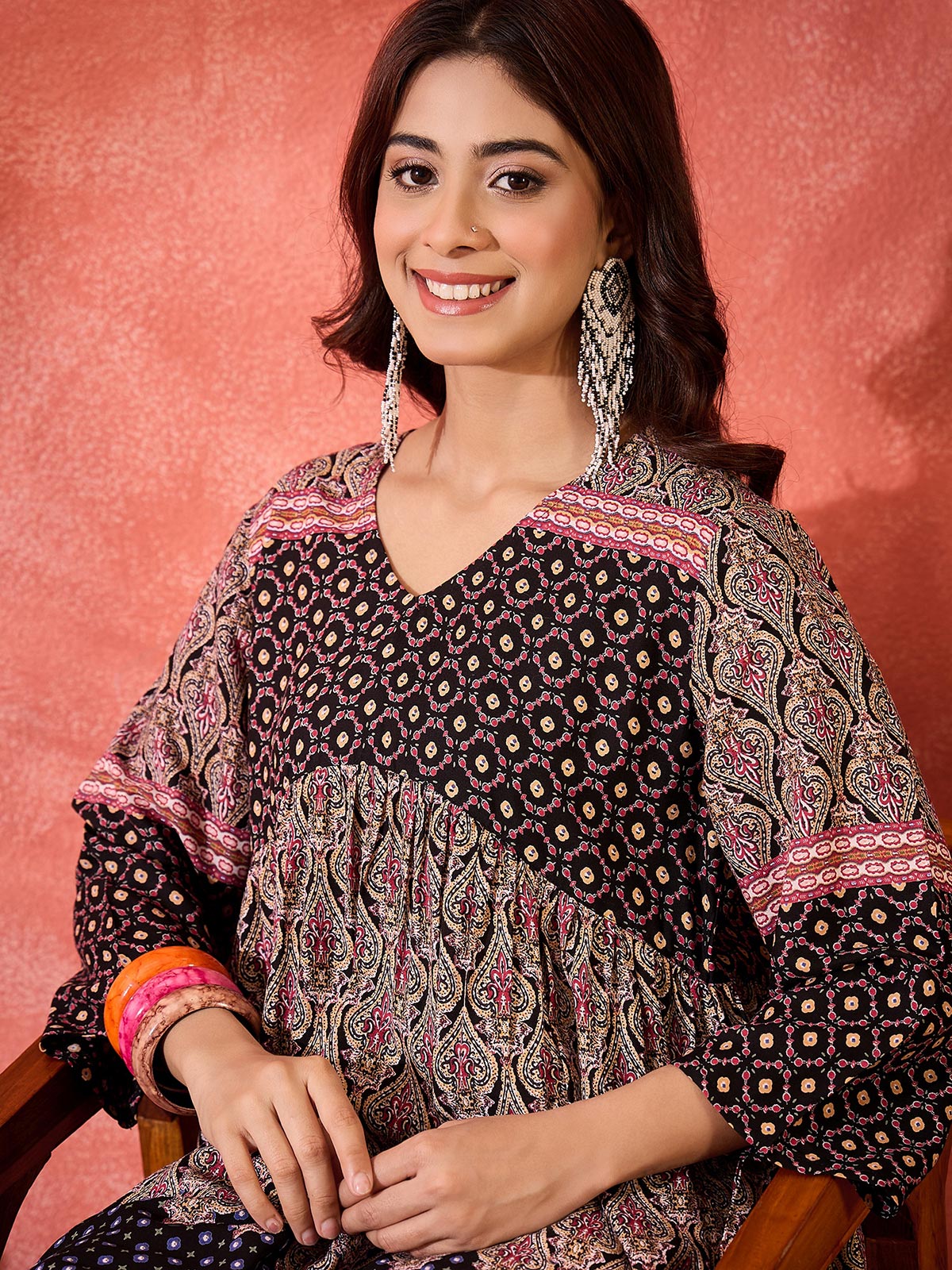 Printed V-Neck Top With Trouser Co-Ords