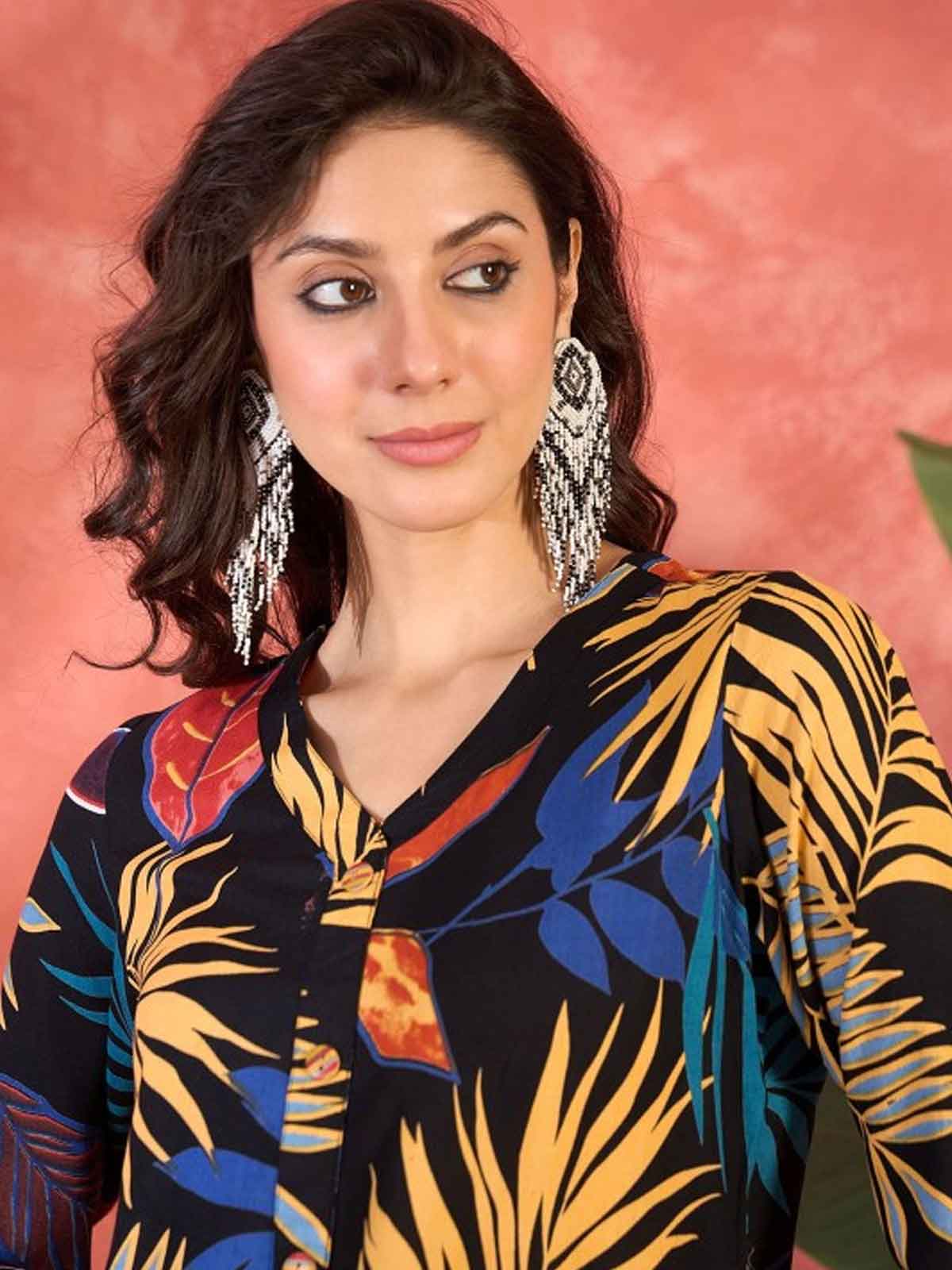 Floral Printed V-Neck Tunic & Trouser