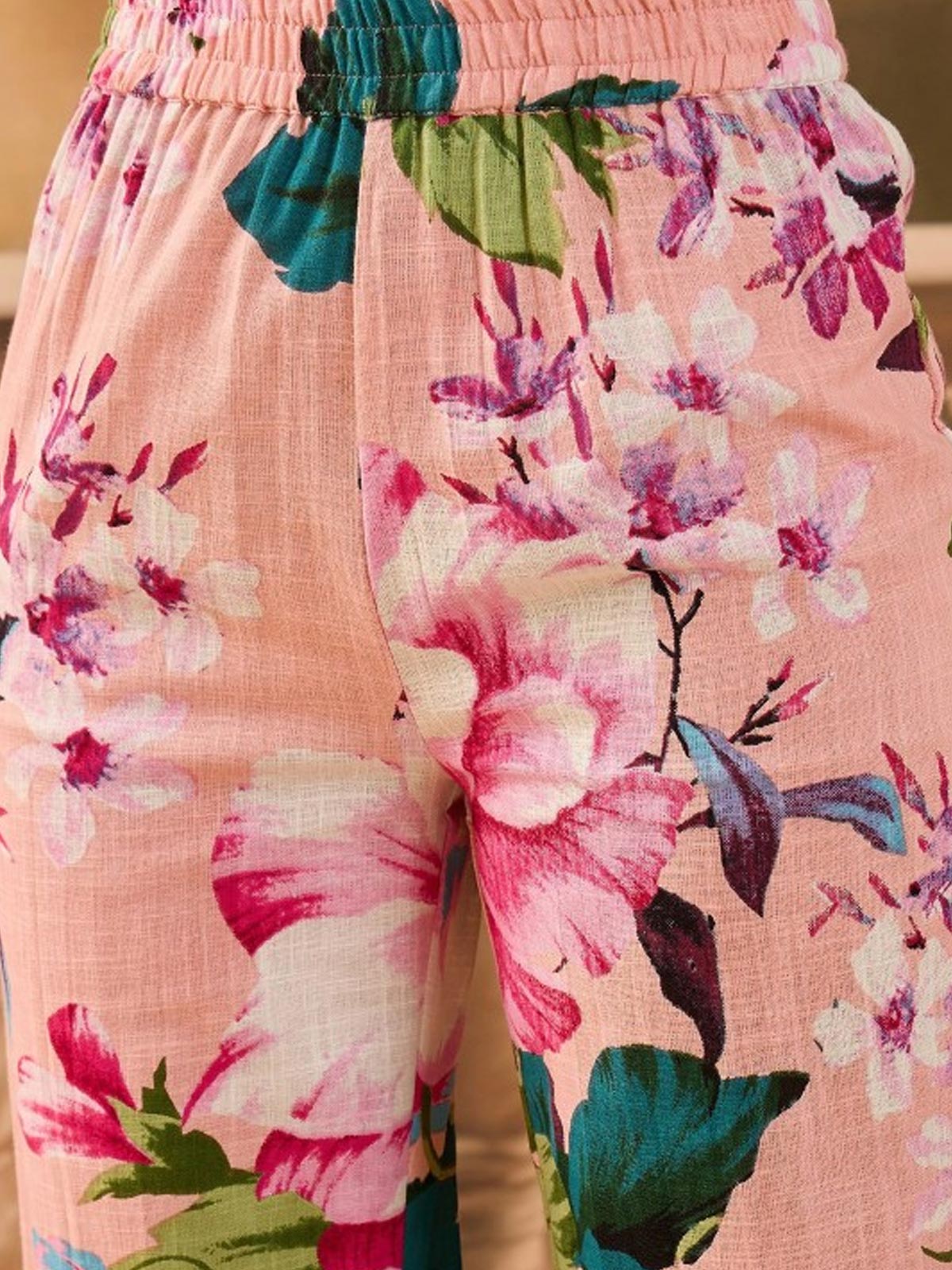 Floral Printed V Neck Pure Cotton Top & Trousers