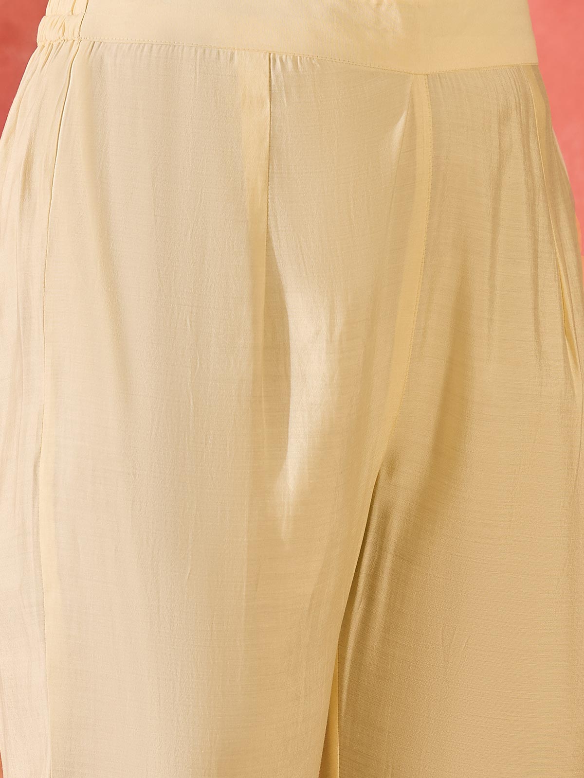 Women Cream Solid Kurta with Trousers