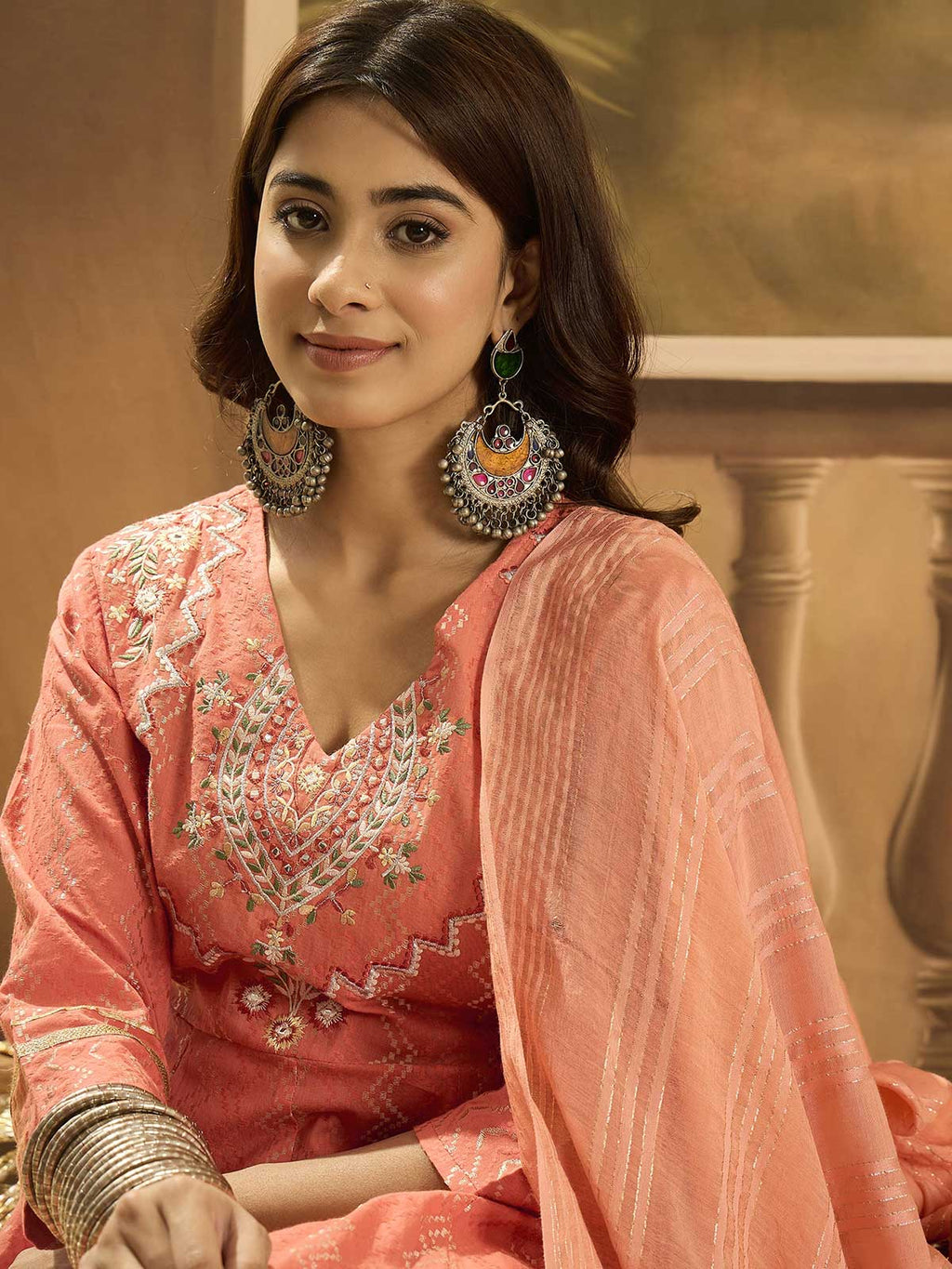 Women Ethnic Motifs Embroidered Cotton Kurta with Sharara & Dupatta