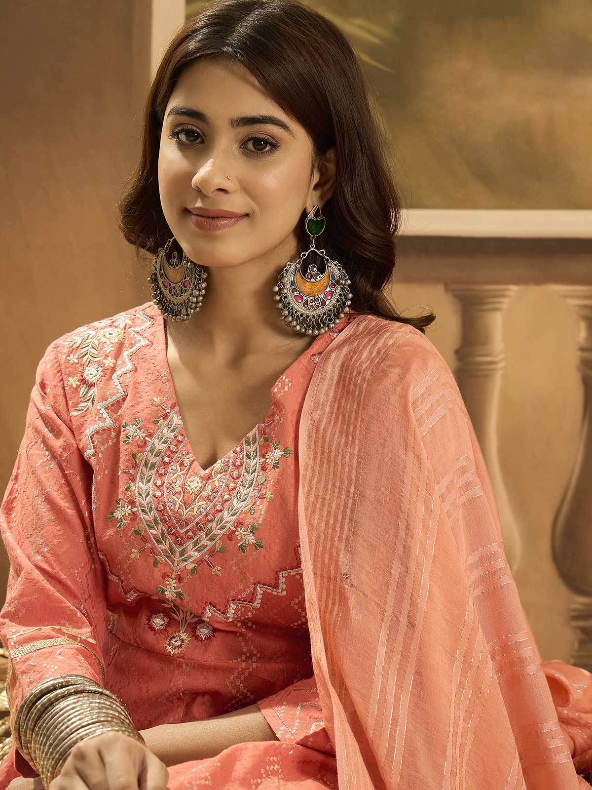 Women Ethnic Motifs Embroidered Cotton Kurta with Sharara & Dupatta