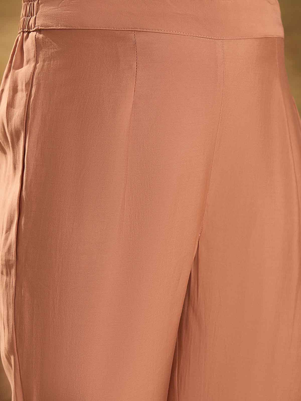 Women Solid Embroidered Kurta with Trousers