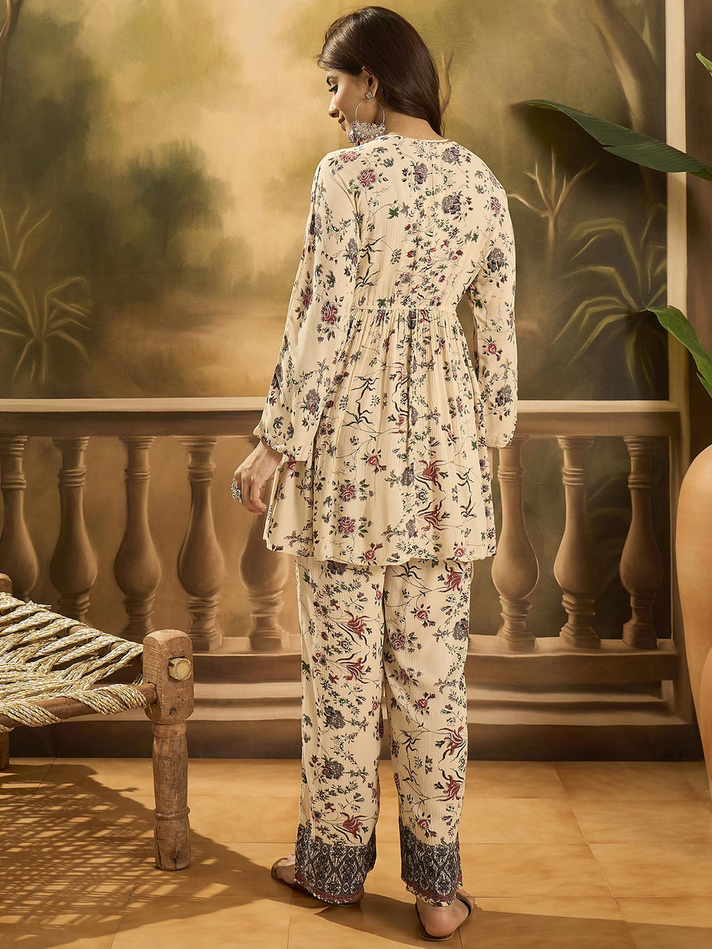 Floral Printed V-Neck Tunic & Trousers Co-Ord Set