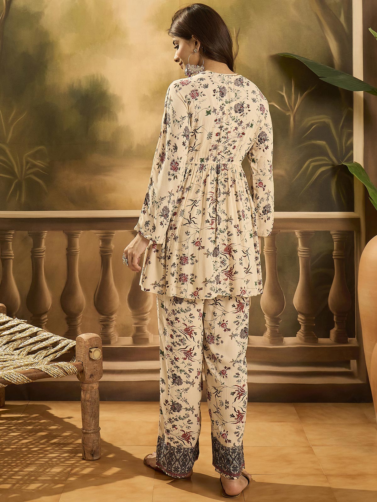 Floral Printed V-Neck Tunic & Trousers Co-Ord Set
