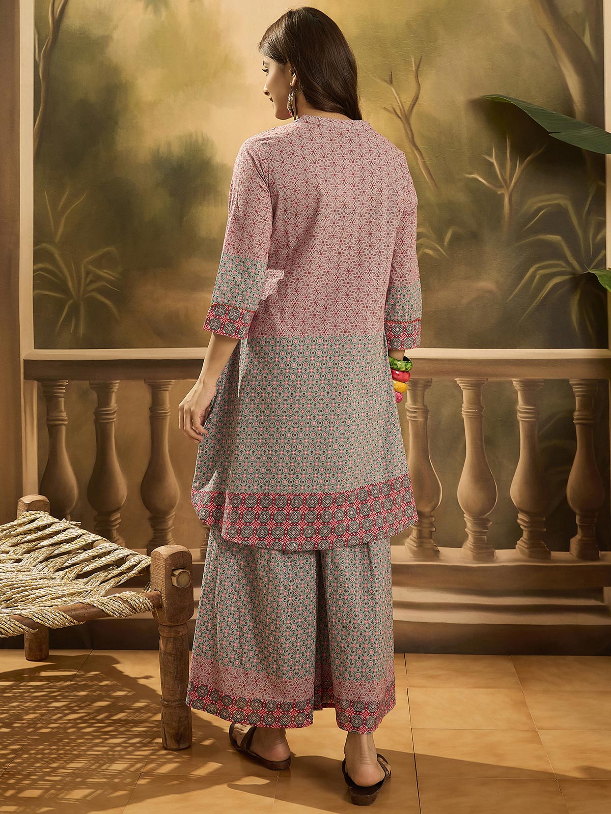 Printed Pure Cotton Top With Trouser Co-Ords