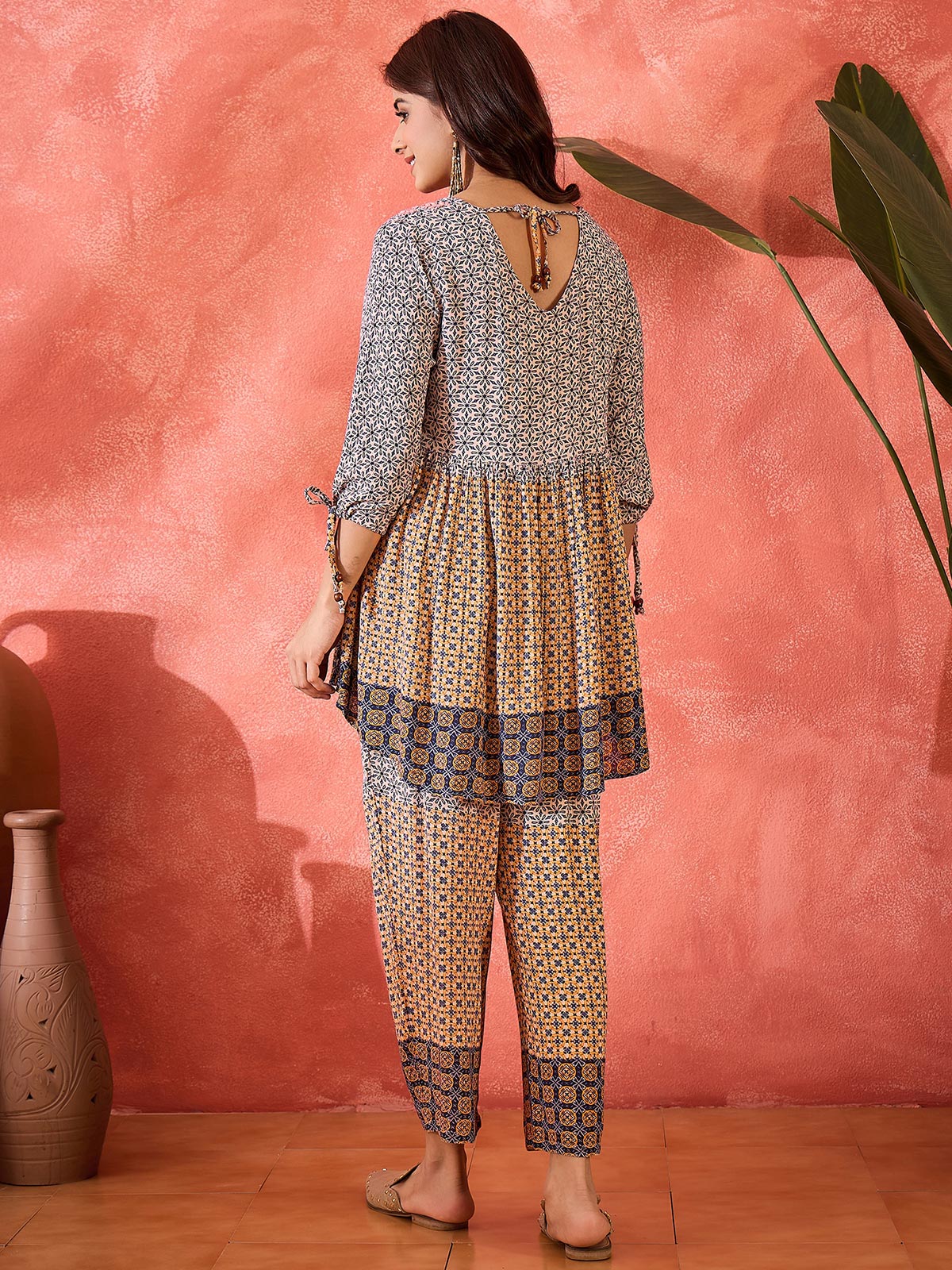 Embroidered V-Neck Tunic & Trousers Co-Ords