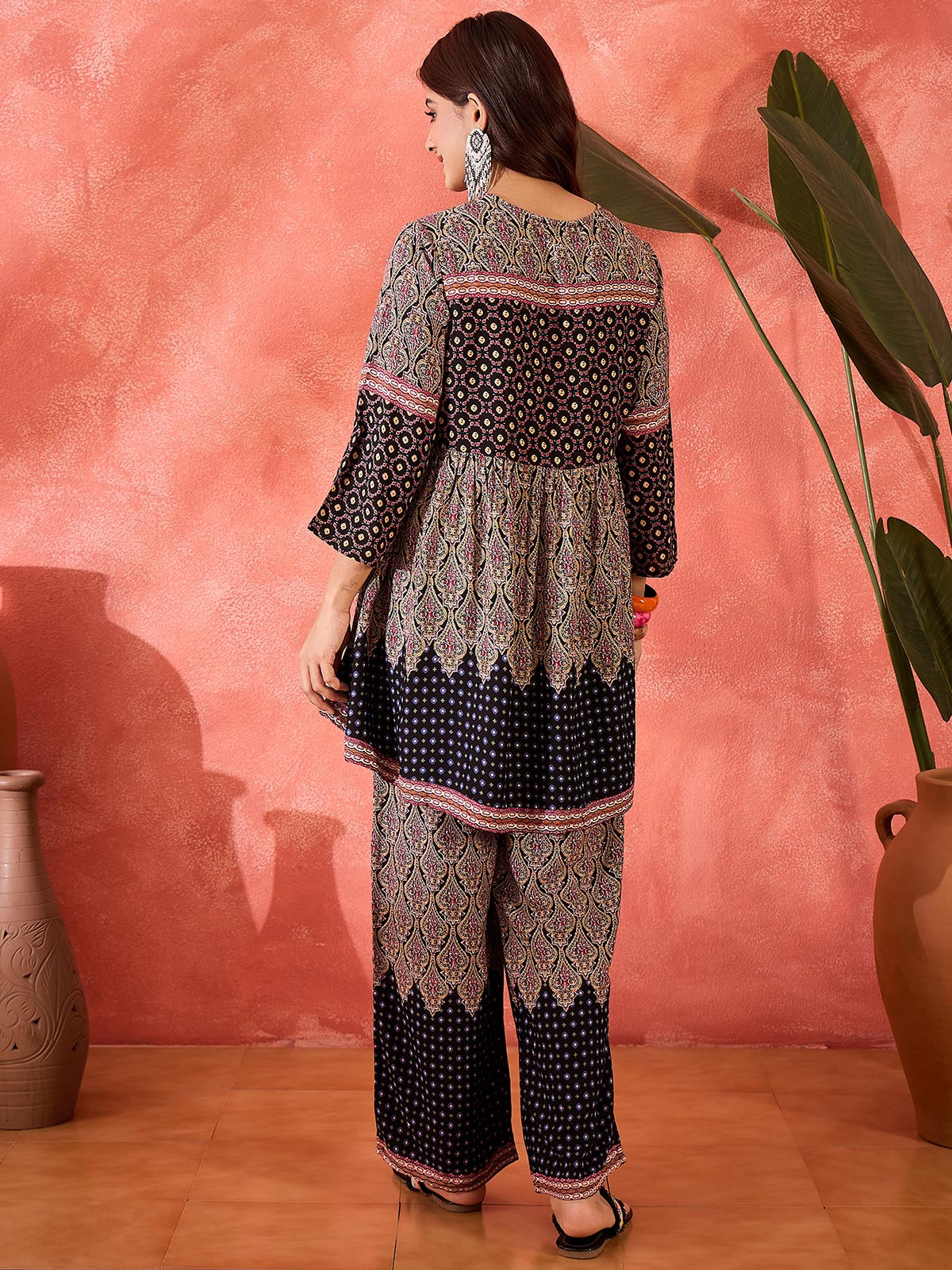 Printed V-Neck Top With Trouser Co-Ords