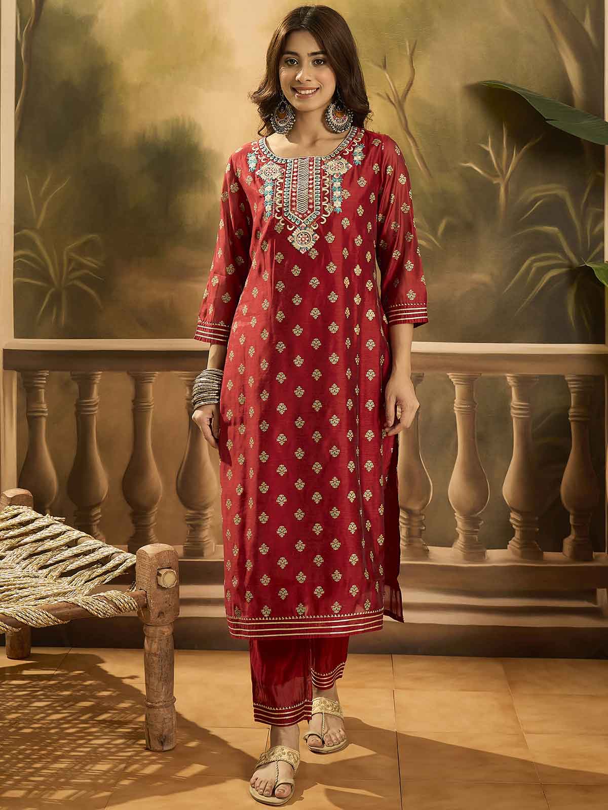 Women Ethnic Motifs Embroidered Kurta with Trousers & Dupatta