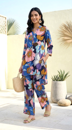 Azure Bloom High-Low Co-ord Set