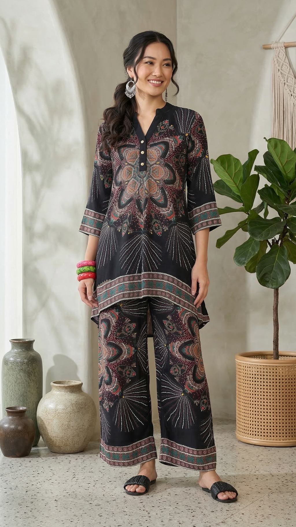 Daylist Midnight Mandala High-Low Tunic & Wide-Leg Pant Co-ord Set – 2-Piece Fusion Outfit