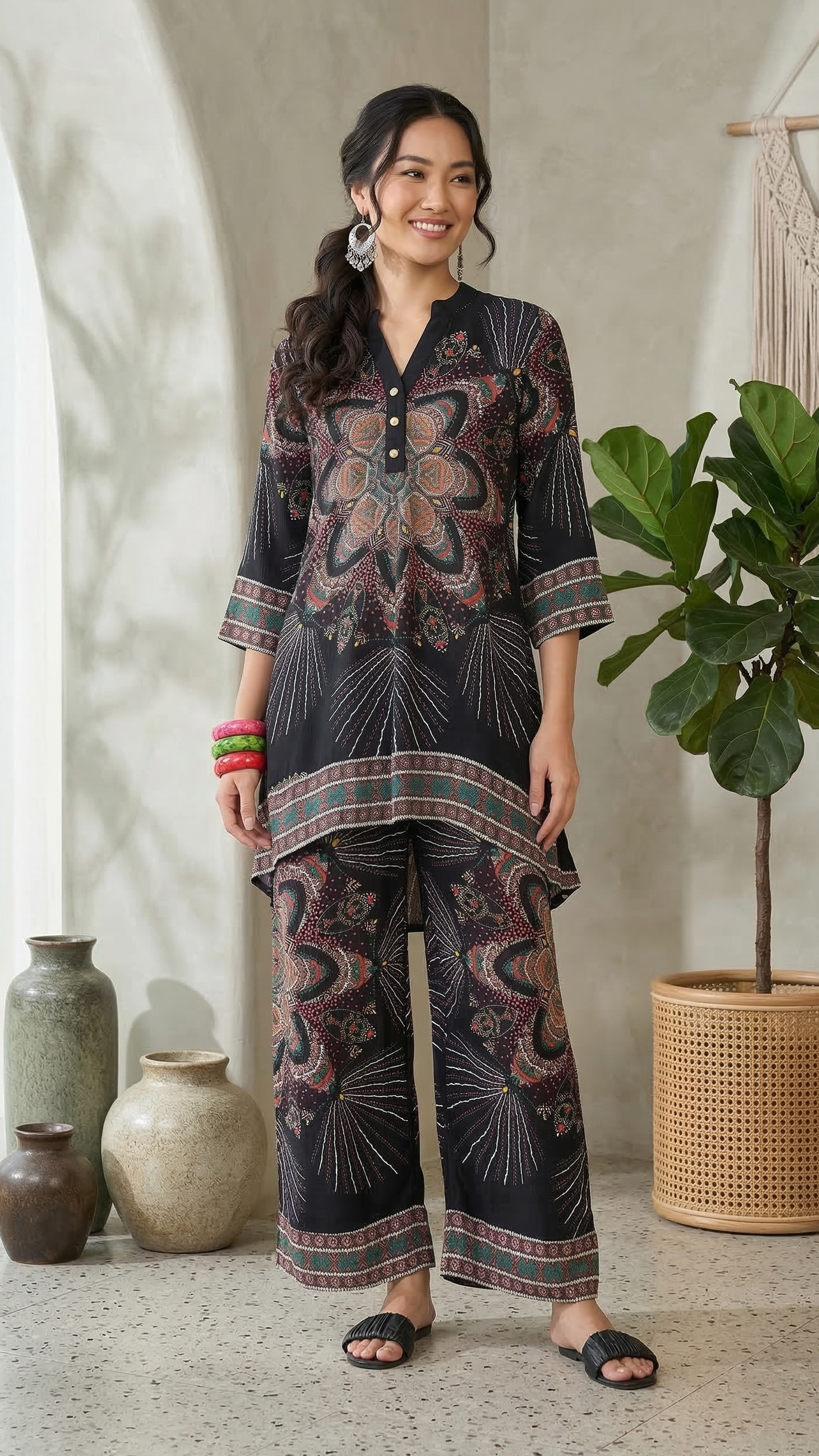 Daylist Midnight Mandala High-Low Tunic & Wide-Leg Pant Co-ord Set – 2-Piece Fusion Outfit