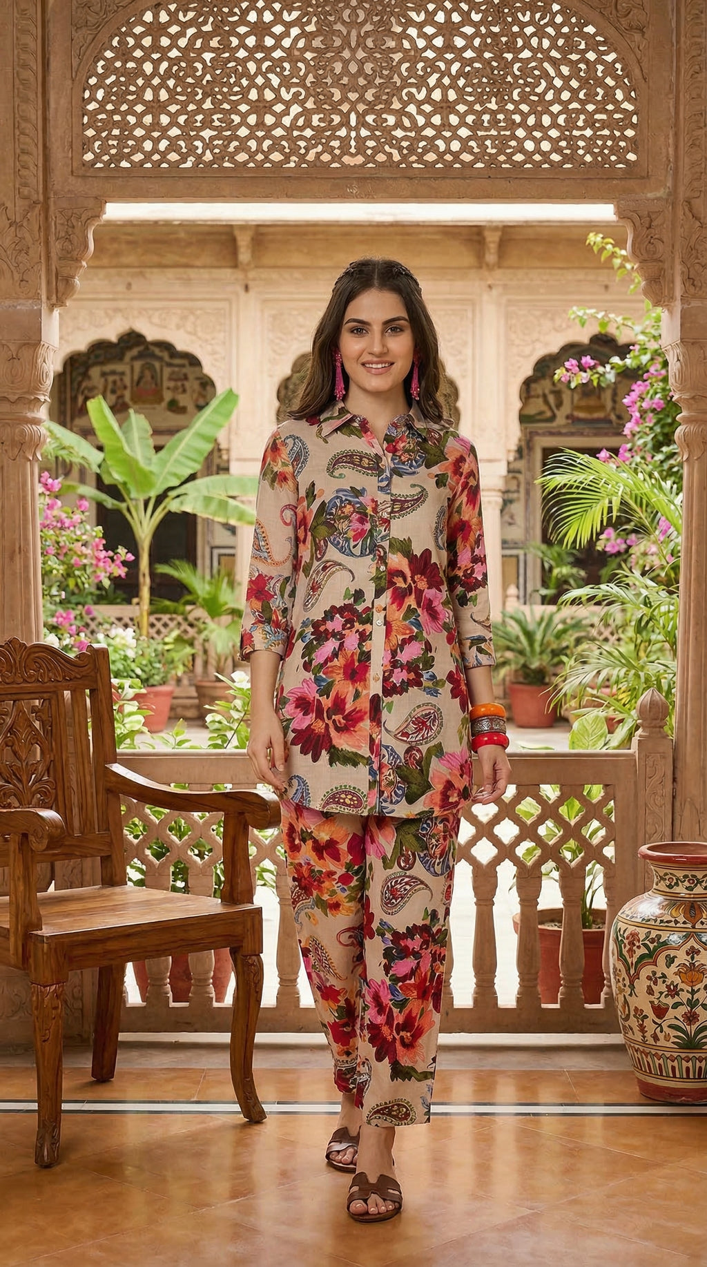 Daylist Floral & Paisley Printed Tunic with Matching Straight Pants – 2-Piece Co-ord Set