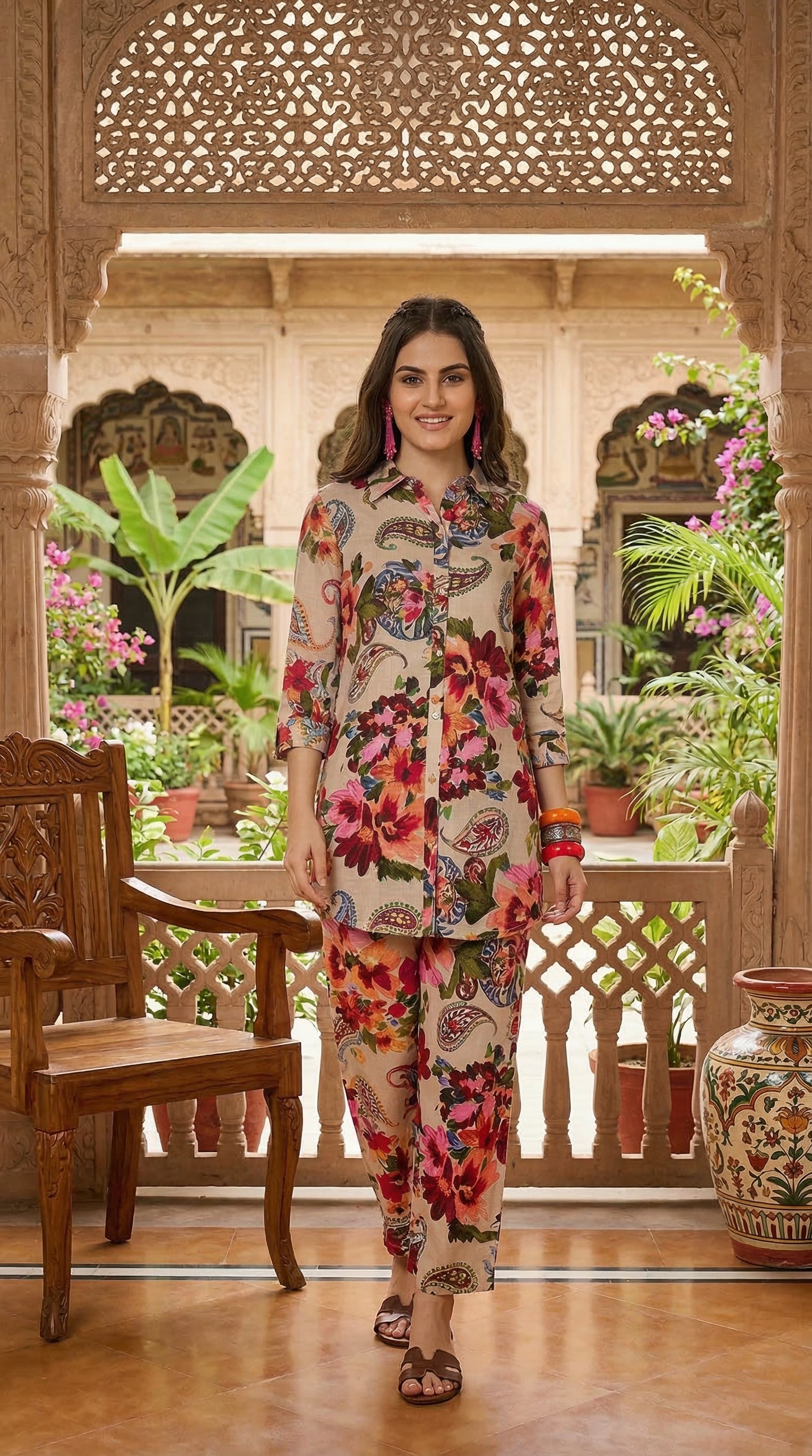 Daylist Floral & Paisley Printed Tunic with Matching Straight Pants – 2-Piece Co-ord Set