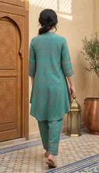 Daylist Sea Green High-Low Tunic with Straight-Fit Pants – 2-Piece Ethnic Co-ord Set