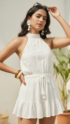 White Embroidered Romper - Halter Neck Playsuit | Daylist.in