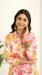 Daylist Bloom Fusion Co-ord Set – Pink & Yellow Floral Print Shirt with Straight Trousers