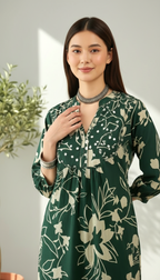 Emerald Green Floral Printed Kurta Set for Women