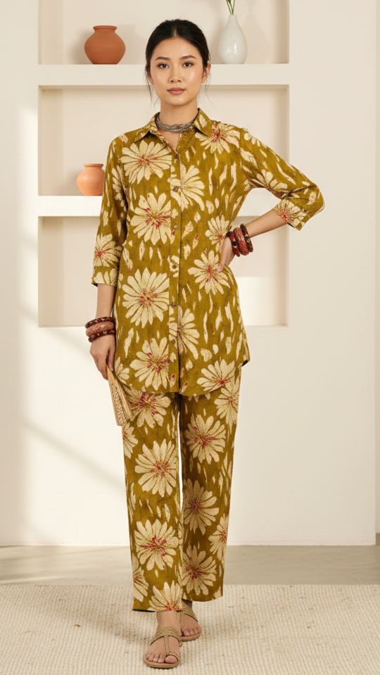 Olive Meadow Button-Down Co-ord Set