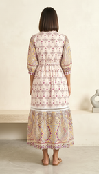 Boho Paisley Printed Midi Dress with Tassel Tie-Up | Women’s Ethnic Day Dress