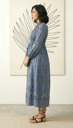Indigo Blue Paisley Smocked Midi Dress | Daylist.in Women's Fashion