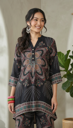 Daylist Midnight Mandala High-Low Tunic & Wide-Leg Pant Co-ord Set – 2-Piece Fusion Outfit