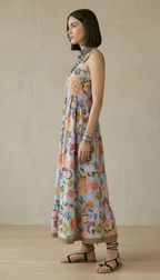 Pastel Blue Floral Tiered Maxi Dress with Embroidered Straps | Daylist.in