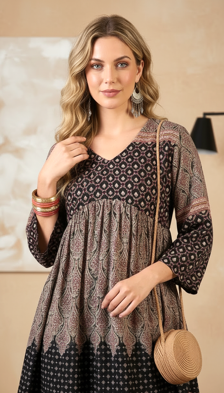 Daylist Midnight Black Embroidered Co-Ord Set – Premium Cotton-Linen Shirt & Palazzo 2-Piece Set