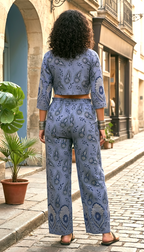 Indigo Paisley Cropped Shirt & Trouser Co-ord Set | Daylist.in