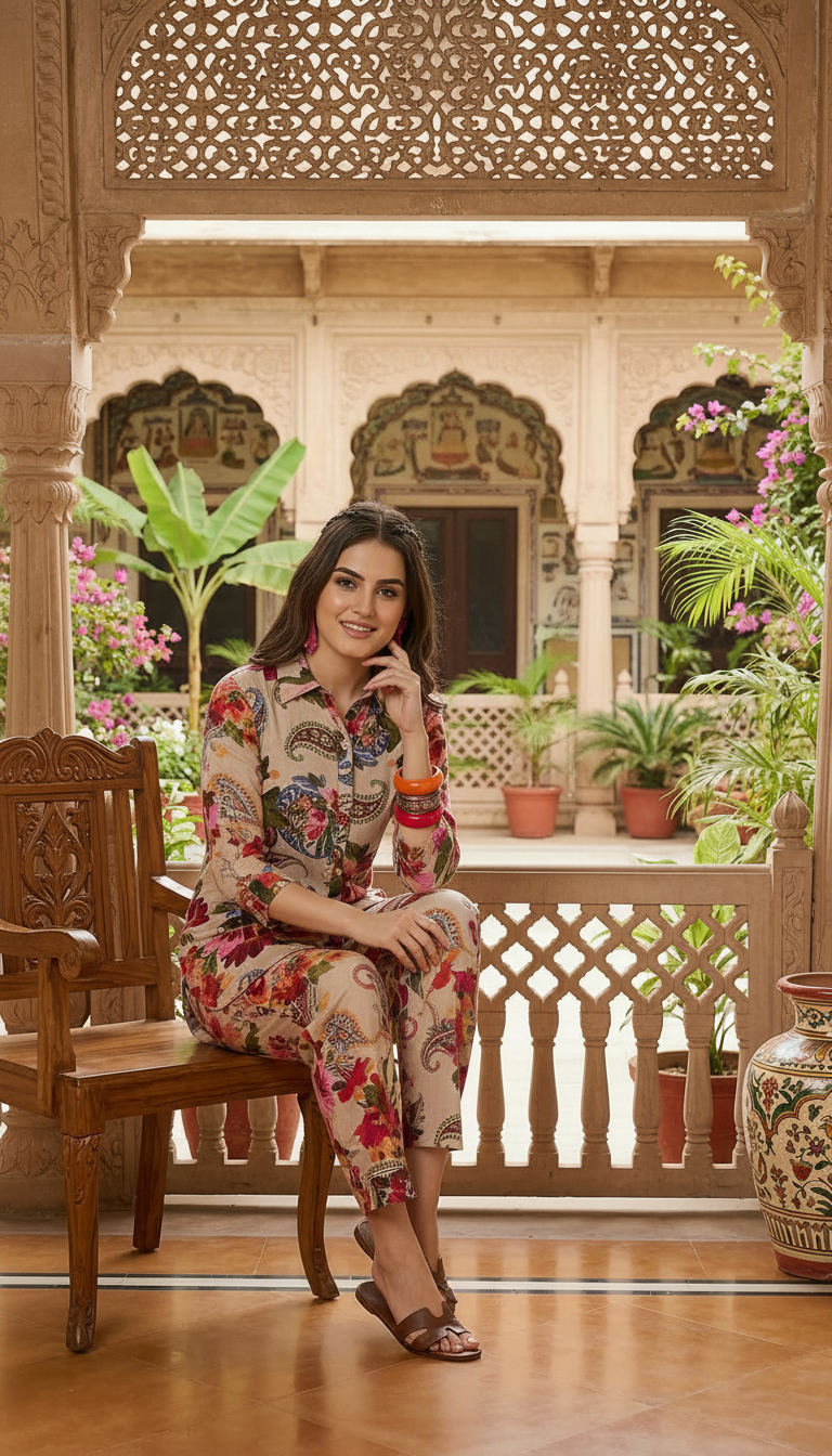 Daylist Floral & Paisley Printed Tunic with Matching Straight Pants – 2-Piece Co-ord Set