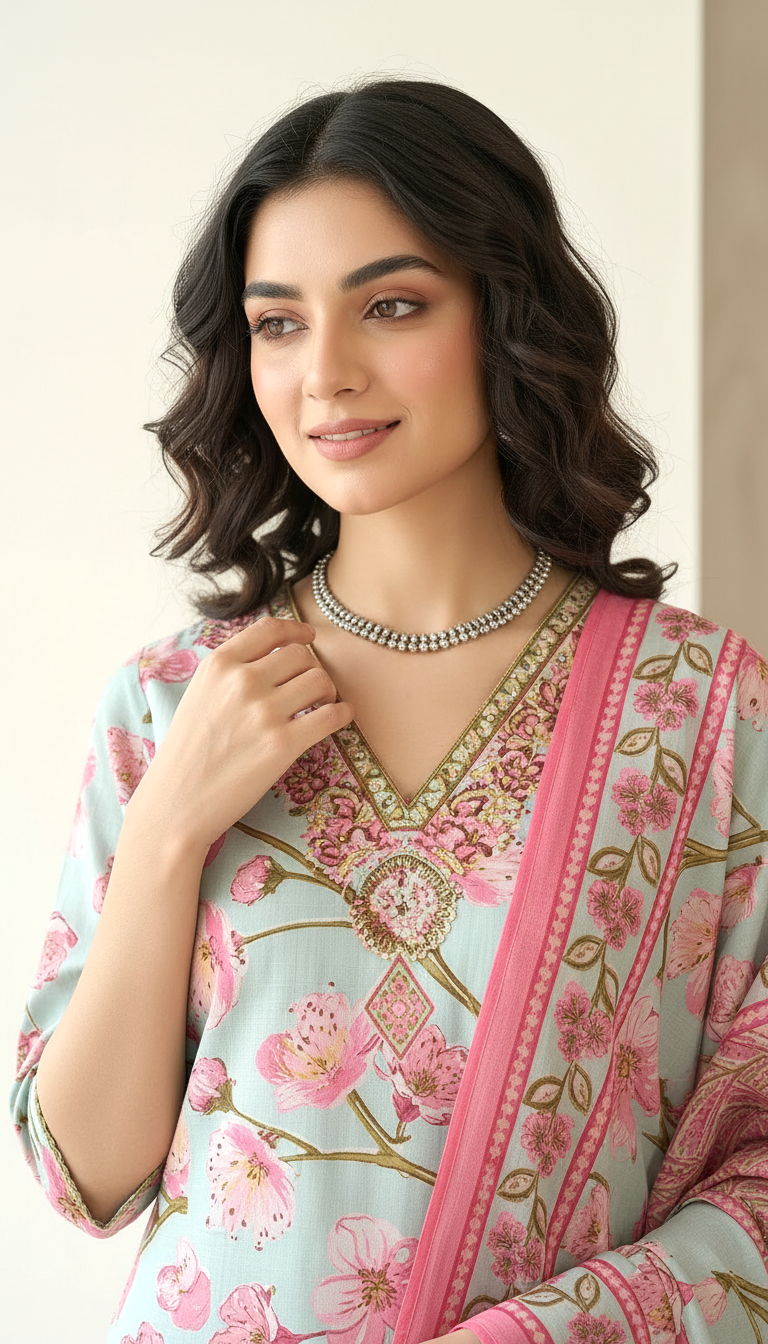 Pastel Floral Kurti Palazzo Set with Dupatta for Women | Elegant Ethnic Suit | Daylist