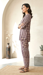 Brown Printed Co-ord Set for Women | Ethnic Lounge Wear | Daylist