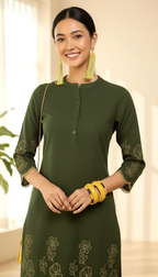 Daylist Olive Grace Embroidered Co-ord Set – Scalloped Hem Kurta with Wide-Leg Trousers