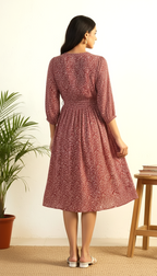 Crimson Ditsy Print Midi Dress | Women's Fit & Flare | Daylist.in