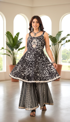 Black & Silver Printed Peplum Kurti with Palazzo Set – Ethnic Co-Ord Outfit for Women
