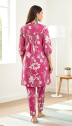 Magenta Floral Print Cotton Co-ord Set