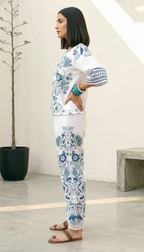 White Blue Embroidered Co-Ord Set for Women | Cotton Bell Sleeve Outfit | Daylist India