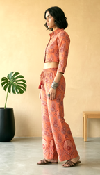 Rust Orange Paisley Cropped Shirt & Wide-Leg Co-ord Set | Daylist.in
