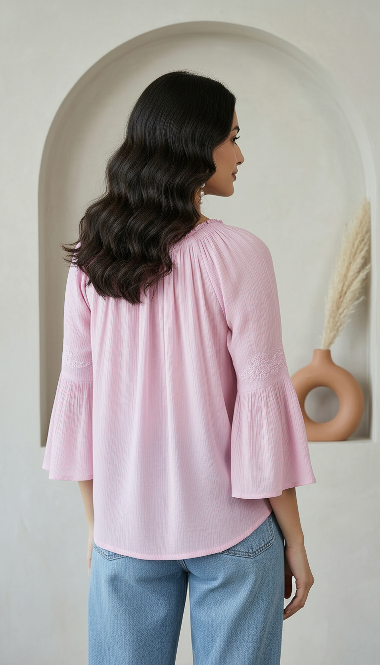 Daylist Lavender Embroidered Bell Sleeve Tunic