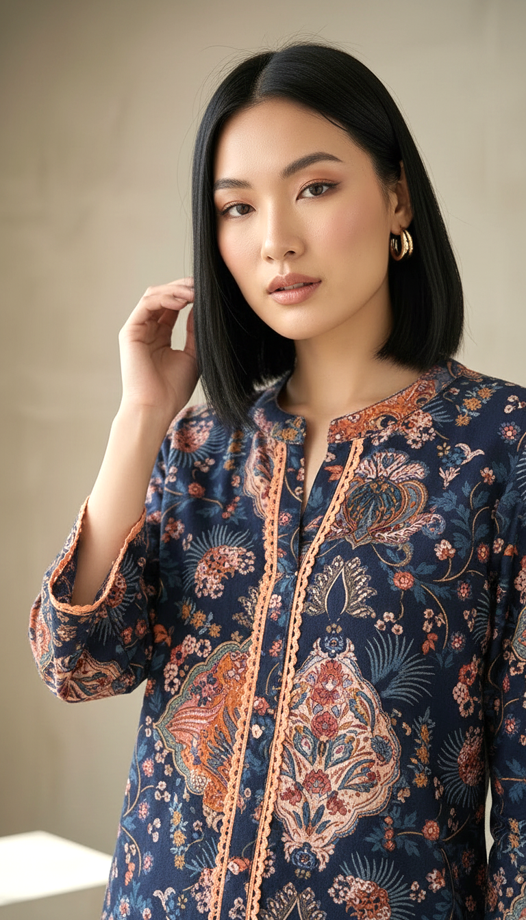 Navy Blue Printed Co-Ord Set for Women | Daylist