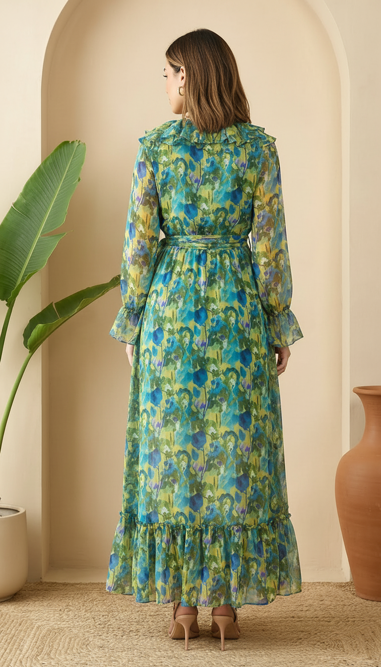 Bohemian Floral Ruffle Maxi Dress Online | Daylist.in