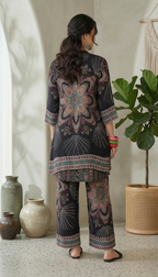Daylist Midnight Mandala High-Low Tunic & Wide-Leg Pant Co-ord Set – 2-Piece Fusion Outfit