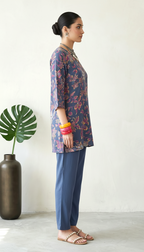 Indigo Blue Floral Kurta Set for Women | Office Wear | Daylist