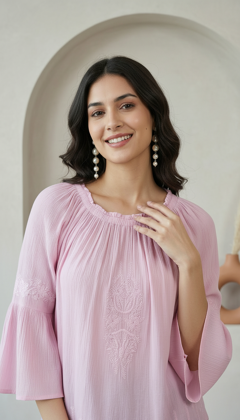 Daylist Lavender Embroidered Bell Sleeve Tunic